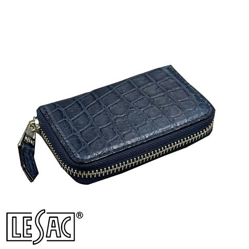 【貨物輸送無料／メイドインジャパン】LESAC（レ背嚢）クロコダイル御釣り入れ ラウンドチャック メンズ レディース 本革 引っ敷き インディゴ 8185-indigo