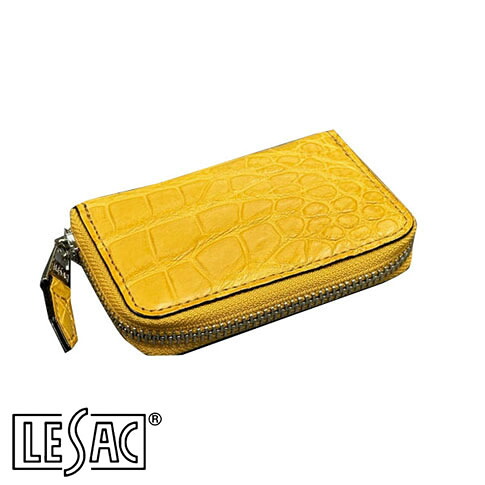 【貨物輸送無料／メイドインジャパン】LESAC（レ背嚢）クロコダイル御釣り入れ ラウンドチャック メンズ レディース 本革 引っ敷き 洋芥子 8185-mustard