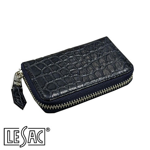 【貨物輸送無料／メイドインジャパン】LESAC（レ背嚢）クロコダイル御釣り入れ ラウンドチャック メンズ レディース 本革 引っ敷き 米国海軍 8185-navy