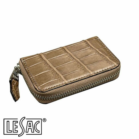 【貨物輸送無料／メイドインジャパン】LESAC（レ背嚢）クロコダイル御釣り入れ ラウンドチャック メンズ レディース 本革 引っ敷き オーク材 8185-oak