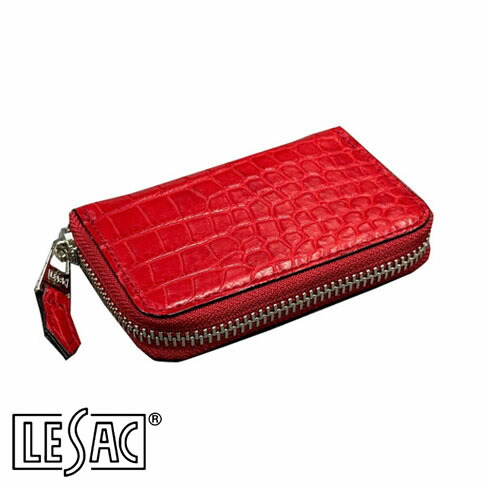 【貨物輸送無料／メイドインジャパン】LESAC（レ背嚢）クロコダイル御釣り入れ ラウンドチャック メンズ レディース 本革 引っ敷き 赤いこと 8185-red