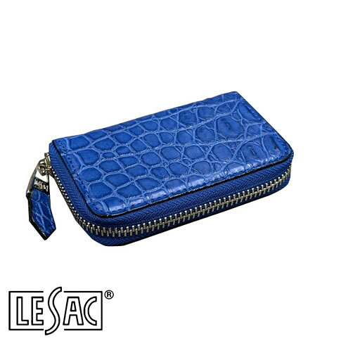 【貨物輸送無料／メイドインジャパン】LESAC（レ背嚢）クロコダイル御釣り入れ ラウンドチャック メンズ レディース 本革 引っ敷き ロイヤル青色 8185-royalblue