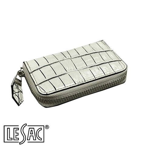 【貨物輸送無料／メイドインジャパン】LESAC（レ背嚢）クロコダイル御釣り入れ ラウンドチャック メンズ レディース 本革 引っ敷き ヴァニラ 8185-vanilla