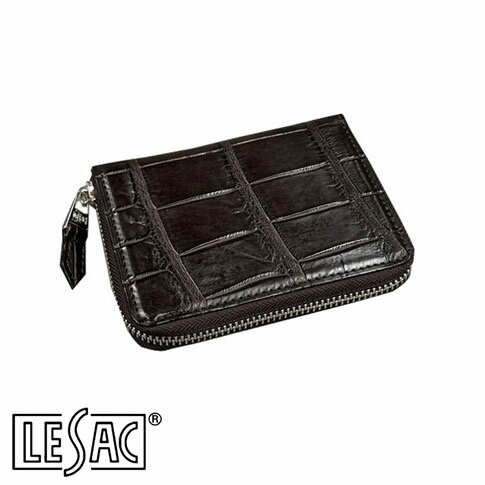 【貨物輸送無料／メイドインジャパン】LESAC（レ背嚢）クロコダイル二つ折り紙入れ ラウンドジッパー ミドルウォレット ワニ革 つや消し赤銅色 赤銅色 8200-brown