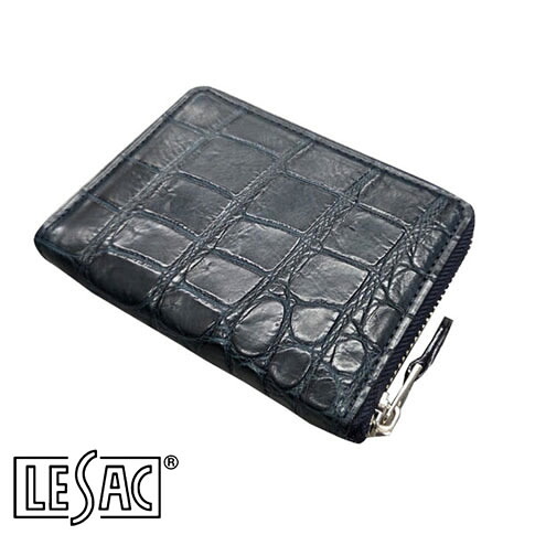 【貨物輸送無料／メイドインジャパン】LESAC（レ背嚢）クロコダイル二つ折り紙入れ ラウンドジッパー ミドルウォレット ワニ革 つや消し青 ディープブルー 8200-deepblue