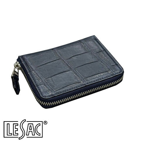 【貨物輸送無料／メイドインジャパン】LESAC（レ背嚢）クロコダイル二つ折り紙入れ ラウンドジッパー ミドルウォレット ワニ革 つや消し紺 インディゴ 8200-indigo
