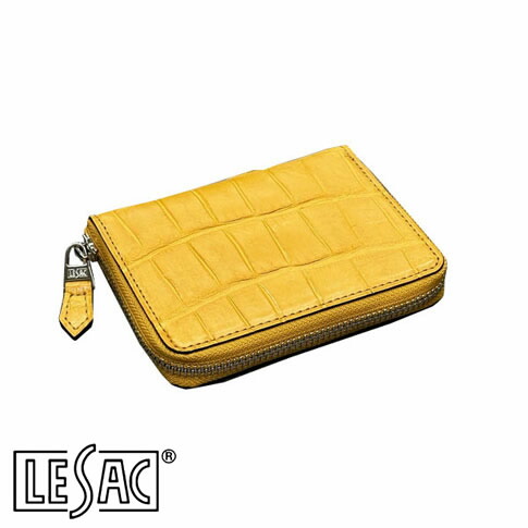 【貨物輸送無料／メイドインジャパン】LESAC（レ背嚢）クロコダイル二つ折り紙入れ ラウンドジッパー ミドルウォレット ワニ革 つや消し黄味がかった 洋芥子 8200-mustard