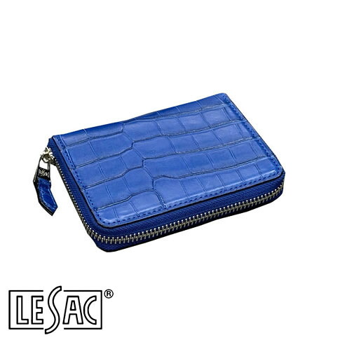 【貨物輸送無料／メイドインジャパン】LESAC（レ背嚢）クロコダイル二つ折り紙入れ ラウンドジッパー ミドルウォレット ワニ革 つや消し青 ロイヤル青み 8200-royalblue