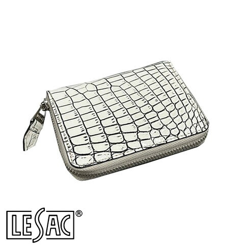 【貨物輸送無料／メイドインジャパン】LESAC（レ背嚢）クロコダイル二つ折り紙入れ ラウンドジッパー ミドルウォレット ワニ革 つや消し白 ヴァニラ 8200-vanilla