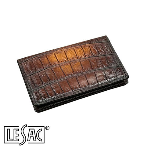 【貨物輸送無料／メイドインジャパン】LESAC（レ背嚢）クロコダイル 歌留多入れ (名刺入れ) メンズ レディース 本革 手染め パティーヌ 赤銅色 8209-brown