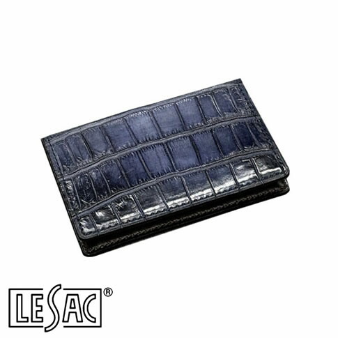 【貨物輸送無料／メイドインジャパン】LESAC（レ背嚢）クロコダイル 歌留多入れ (名刺入れ) メンズ レディース 本革 手染め パティーヌ 米国海軍 8209-navy