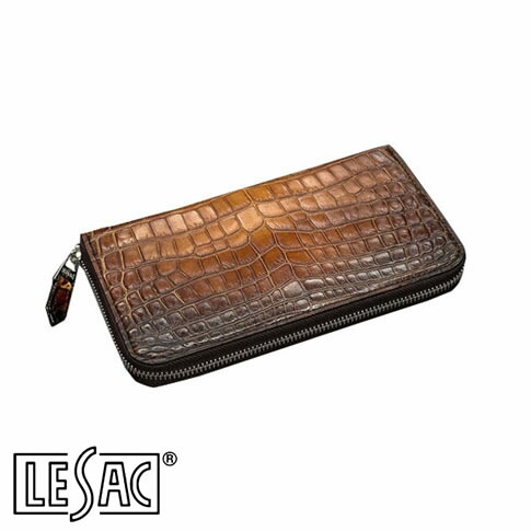 【貨物輸送無料／メイドインジャパン】LESAC（レ背嚢）ナイルクロコダイル・ニロティカス １枚仕立てもの長札入れ ラウンドチャック メンズ レディース 本革 引っ敷き パティーヌブラウン 8211sp-patinebrown