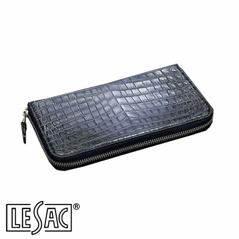 【貨物輸送無料／メイドインジャパン】LESAC（レ背嚢）ナイルクロコダイル・ニロティカス １枚仕立てもの長札入れ ラウンドチャック メンズ レディース 本革 引っ敷き パティーヌネイビー 8211sp-patinenavy