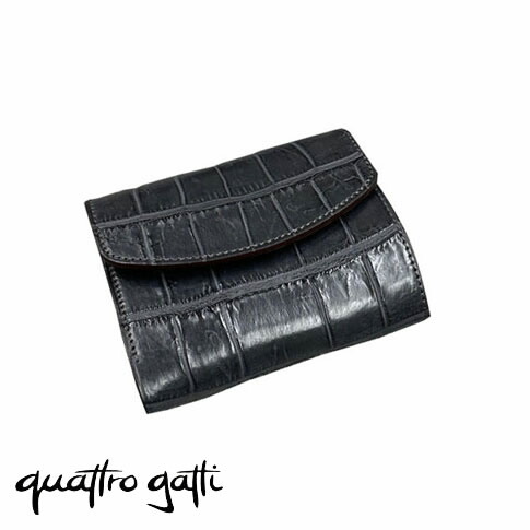 【貨物輸送無料／メイドインジャパン】quattro gatti (クアトロガッティ) ミニ紙入れ 三つ折り紙入れ ワニ革 本革 メンズ レディース うす暗い薄墨色 8213-darkgrey