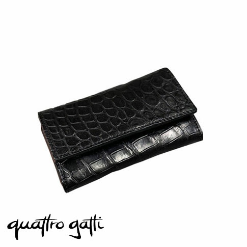 【貨物輸送無料／メイドインジャパン】quattro gatti (クアトロガッティ) クロコダイル 足懸かり入れもの(4連キーウォレット) 黒いこと 8215-black