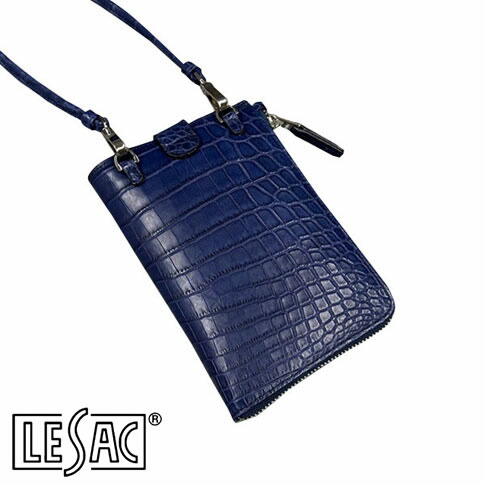 【貨物輸送無料／メイドインジャパン】LESAC（レ背嚢）ナイルクロコダイル スマホショルダー メンズ レディース 本革 引っ敷き 紺 ジーンズ capri-croco-denim