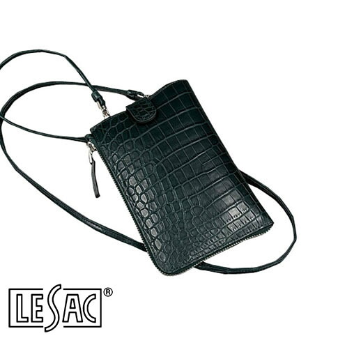 【貨物輸送無料／メイドインジャパン】LESAC（レ背嚢）ナイルクロコダイル スマホショルダー メンズ レディース 本革 引っ敷き 緑 緑であること capri-croco-green