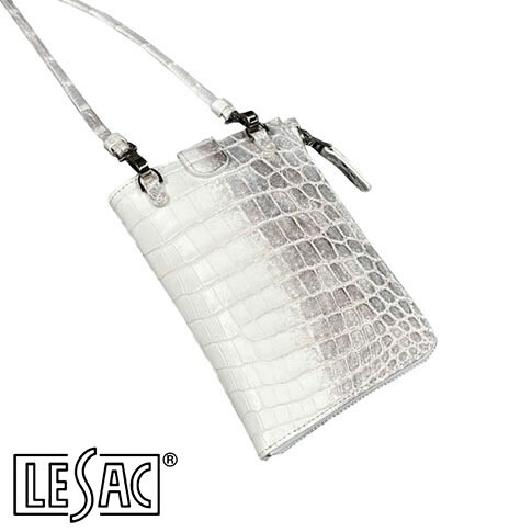 【貨物輸送無料／メイドインジャパン】LESAC（レ背嚢）ナイルクロコダイル スマホショルダー メンズ レディース 本革 引っ敷き 白 自然的 capri-croco-natural