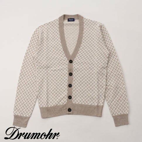 【貨物輸送無料／国内定まり品】ドルモア DRUMOHR ジレー メンズ 綿織物 リネン ビスコンティ柄 編み物ジレー イタリア製 成年者心地好い ベージュx白いこと d9lz109n