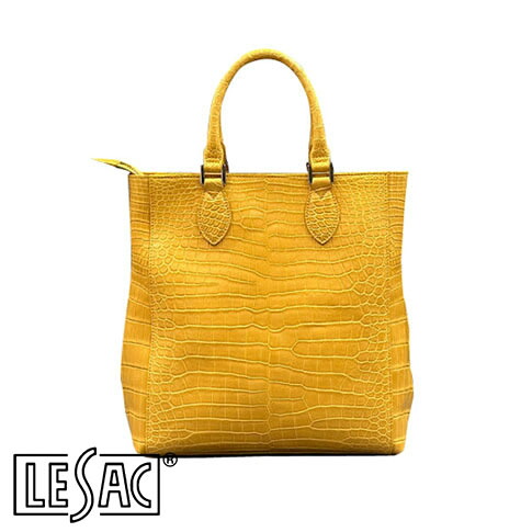 【貨物輸送無料／メイドインジャパン】LESAC（レ背嚢）スモールクロコダイル 最御前上等革クロコダイル『ポロサスx2枚当て嵌める』トートバッグ LIBIA - MUSTARD/洋芥子 libia-mustard