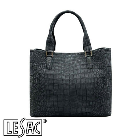 【貨物輸送無料／メイドインジャパン】LESAC（レ背嚢）クロコダイル トートバッグ ヌバック入眼 メンズ レディース 本革 黒 黒いこと LUCCA lucca-black