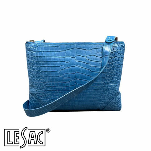 【貨物輸送無料／メイドインジャパン】LESAC（レ背嚢）スモールクロコダイル 最御前上等革クロコダイル『ポロサス』 ショルダーバッグ PEU EPAIS - BLUE JEAN/青碧ジーン peu-bluejean