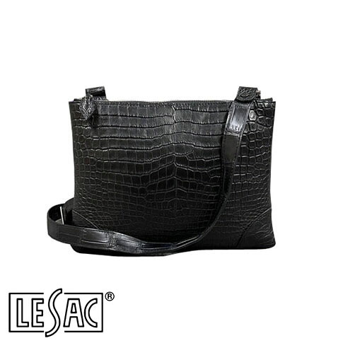 【貨物輸送無料／メイドインジャパン】LESAC（レ背嚢）スモールクロコダイル 最御前上等革クロコダイル『ポロサス』ショルダーバッグ PEU EPAIS - BLACK/黒いこと peuepais-black