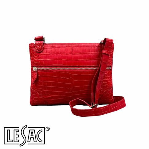 【貨物輸送無料／メイドインジャパン】LESAC（レ背嚢）スモールクロコダイル 最御前上等革クロコダイル『ポロサス』ショルダーバッグ PEU EPAIS - RED/赤いこと peuepais-red