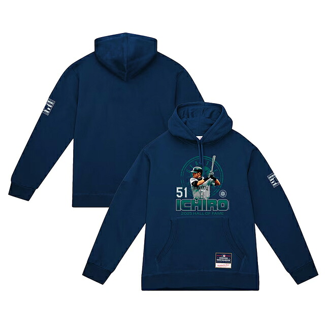イチロー運動選手青写真 外国で取寄 ミッチェルアンドネス フーディ シアトル マリナーズ 2025 HALL OF FAME HITTER HOODIE NAVY MITCHELL\u0026NESS SEATTLE MARINERS ICHIRO 米国海軍