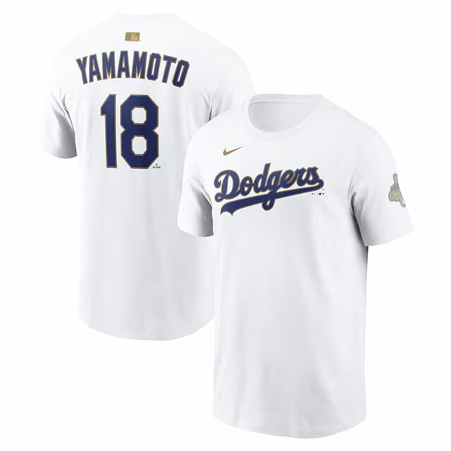 2026 ゴールドコレクション 山本由伸モデル NIKE Tシャツ ロサンゼルス ドジャース 2026 MLB GOLD COLLECTION PLAYER NAME&NUMBER T-SHIRT WHITE ナイキ LOS ANGELES DODGERS YOSHINOBU YAMAMOTO|Amazingstore