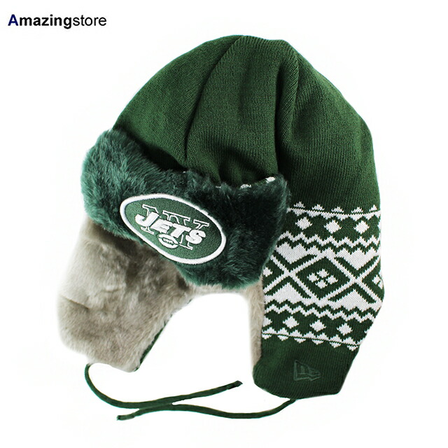 NEW ERA NEW YORK JETS 【TRAPPER KNIT/GRN】 ニューエラ  ニューヨーク ジェッツ ニットビーニー帽 トラッパー [ 帽子 ヘッドギア new era cap ニューエラキャップ new eraキャップ neweraキャップ 大きい サイズ メンズ レディース]
