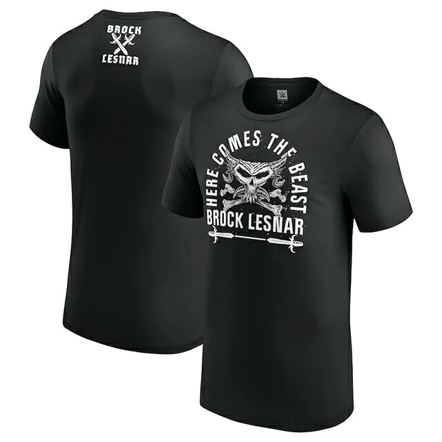 差しつかえる レスナーモデル 外国で取寄 WWE AUTHENTIC プルオーバー HERE COMES T-SHIRT BLACK BROCK LESNAR RAW SMACKDOWN プロフェッショナルレスリング かぶり笠 メンズ レディース 男女兼用 黒いこと