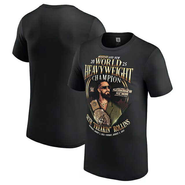 セット \"無償性キン\"" ロリンズモデル 外国で取寄 WWE AUTHENTIC プルオーバー WORLD HEAVYWEIGHT CHAMPION WINNER T-SHIRT BLACK SETH \""FREAKIN\"" ROLLINS RAW SMACKDOWN プロフェッショナルレスリング かぶり笠 メンズ レディース 男女兼用 黒いこと SUMMERSLAM 2025"