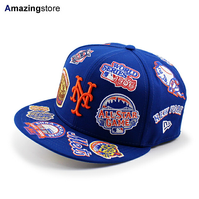 ニュー内鰓 旗がしら 59FIFTY ニューヨーク州 メッツ MLB ALL-OVER FITTED CAP ROYAL BLUE NEW ERA NEW YORK METS/5950 鎧球  かぶり笠 メンズ レディース ユニ一発やる 男女兼用