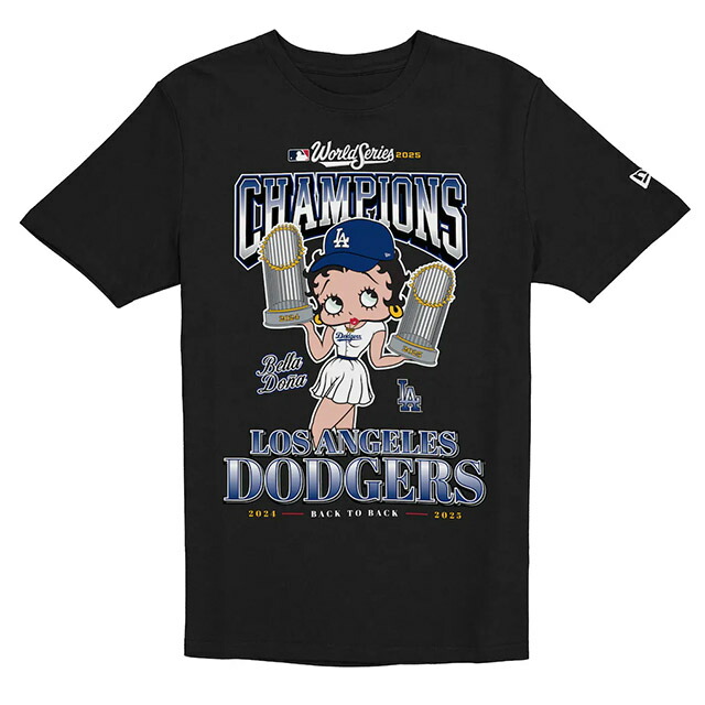 外国で取寄 ニュー内鰓 ティーシャツ 天使の都市 ドジャース ベラ ドーニャ 2025 WORLD SERIES CHAMPIONS BETTY BOOP TROPHY T-SHIRT BLACK LOS ANGELES DODGERS Bella Do?a