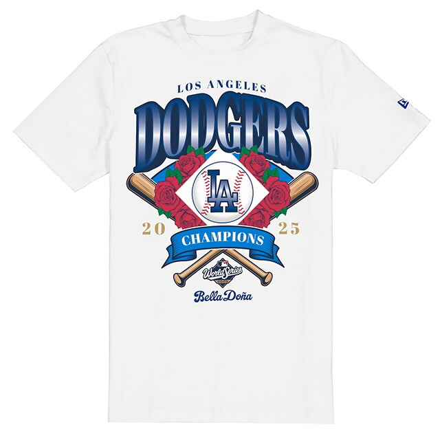 外国で取寄 ニュー内鰓 ティーシャツ 天使の都市 ドジャース ベラ ドーニャ 2025 WORLD SERIES CHAMPIONS ROSES T-SHIRT WHITE LOS ANGELES DODGERS Bella Do?a