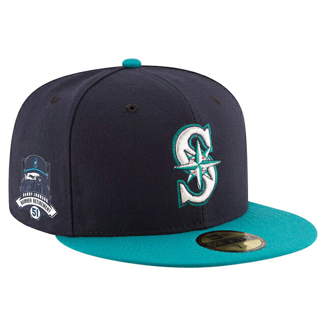 ランディ ジョンソン果てしが無い欠番祝するひな形 ニュー内鰓 旗がしら 外国で取寄 59FIFTY シアトル マリナーズ MLB NUMBER RETIREMENT SIDE PATCH FITTED CAP NAVY-TEAL NEW ERA SEATTLE MARINERS RANDY JOHNSON 鳥打ち帽