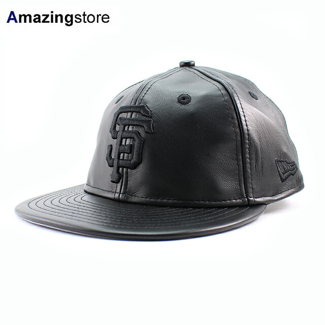 ニュー内鰓 旗がしら RC9FIFTY ストラップバック サンフランシスコ ジャイアンツ MLB GENUINE LEATHER RETRO CROWN STRAPBACK CAP BLACKOUT NEW ERA SAN FRANCISCO GIANTS 鳥打ち帽 メンズ レディース 男女兼用 なめし革 黒いこと /BLK 25_5