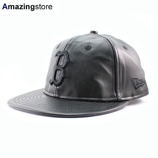 ニュー内鰓 旗がしら RC9FIFTY ストラップバック 豆の町 赤いこと靴下 MLB GENUINE LEATHER RETRO CROWN STRAPBACK CAP BLACKOUT NEW ERA BOSTON REDSOX かぶり笠 メンズ レディース 男女兼用 なめし革 黒いこと /BLK 25_5