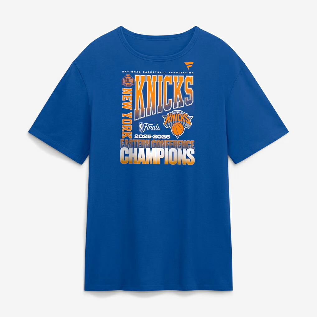外国で取寄 ティーシャツ ニューヨーク州 ニックス 2026 NBA EASTERN CONFERENCE CHAMPIONS STACKED BLOCK T-SHIRT BLUE  NEW YORK KNICKS / ユニ一発やる NBA イースタン競技団体 はやりっ子