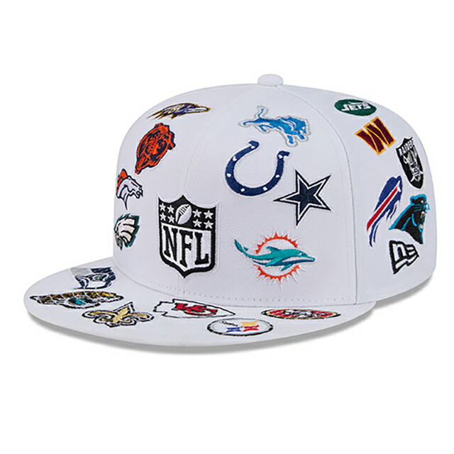 ニュー内鰓 旗がしら 59FIFTY NFL ALL-OVER FITTED CAP WHITE NEW ERA/5950 鎧球  かぶり笠 メンズ レディース ユニ一発やる 男女兼用