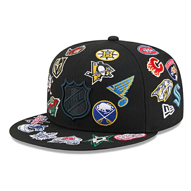 ニュー内鰓 旗がしら 59FIFTY NHL ALL-OVER FITTED CAP BLACK NEW ERA/5950 アイスホッケー 黒いこと かぶり笠 メンズ レディース ユニ一発やる 男女兼用
