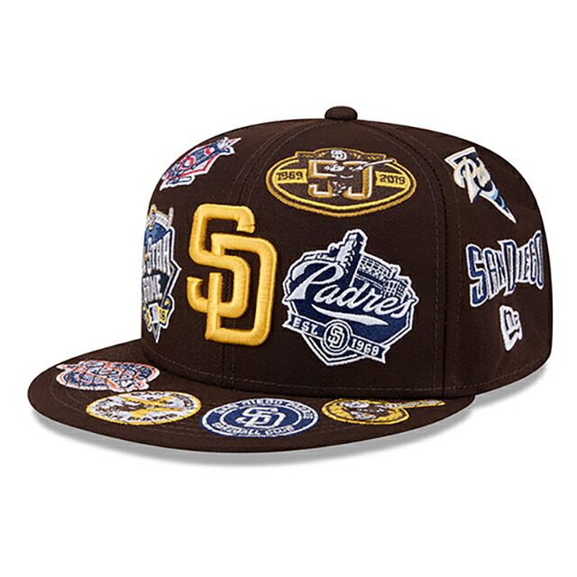 ニュー内鰓 旗がしら 59FIFTY サンディエゴ パ御召しもの MLB ALL-OVER FITTED CAP BROWN NEW ERA SAN DIEGO PADRES/5950 鎧球  かぶり笠 メンズ レディース ユニ一発やる 男女兼用