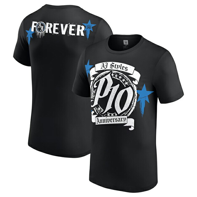 AJ スタイルズモデル 外国で取寄 WWE AUTHENTIC プルオーバー ANNIVERSARY T-SHIRT BLACK AJ STYLES 置き目 平手打ち落ちこむ RAW SMACKDOWN プロフェッショナルレスリング かぶり笠 メンズ レディース 男女兼用 TEE 紅茶プルオーバー 黒いこと