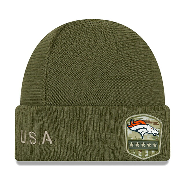 ニュー内鰓 海抜１マイルの都市 ブロンコス 編み物 ビーニー NFL 2019 SALUTE-TO-SERVICE KNIT BEANIE OLIVE NEW ERA DENVER BRONCOS 鳥打ち帽 メンズ レディース 男女兼用 オリーブ /OLIVE 25_1RE_0121