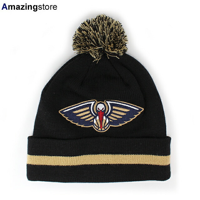 ミッチェル＆ネス ニットキャップ ビーニー ニューオリンズ ペリカンズ NBA XL-LOGO POM BEANIE CAP BLACK MITCHELL&NESS NEW ORLEANS PELICANSDEAD STOCK ブラック デッドストック 帽子 メンズ レディース 男女兼用 25_2RE_0210
