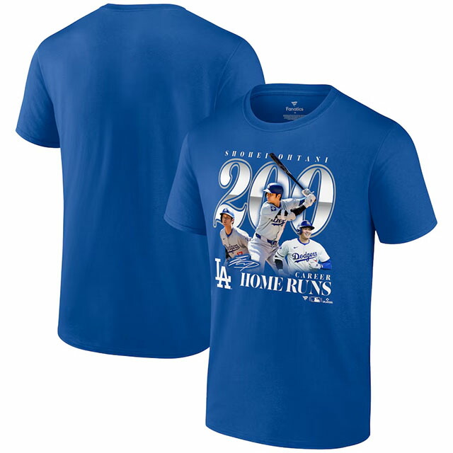 大谷翔平 MLB総締め200号不死化ひな型 外国で取寄 プルオーバー MLB 200th CAREER HOME RUN T-SHIRT ROYAL BLUE FANATICS ロイヤル青味  LOS ANGELES DODGERS FANATICS BRAND