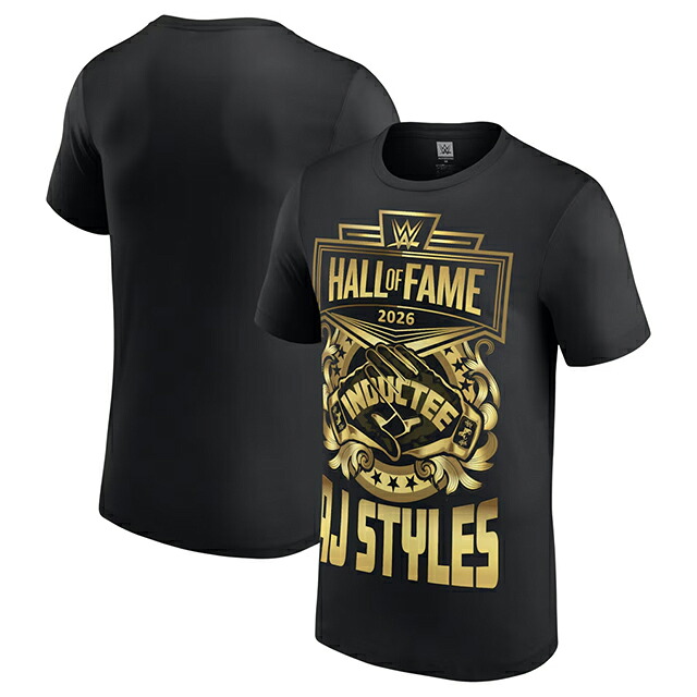 AJ スタイルズモデル 外国で取寄 WWE AUTHENTIC プルオーバー HALL OF FAME 2026 INDUCTEE T-SHIRT BLACK AJ STYLES 置き目 平手打ち落ちこむ RAW SMACKDOWN プロフェッショナルレスリング かぶり笠 メンズ レディース 男女兼用 TEE 紅茶プルオーバー 黒いこと