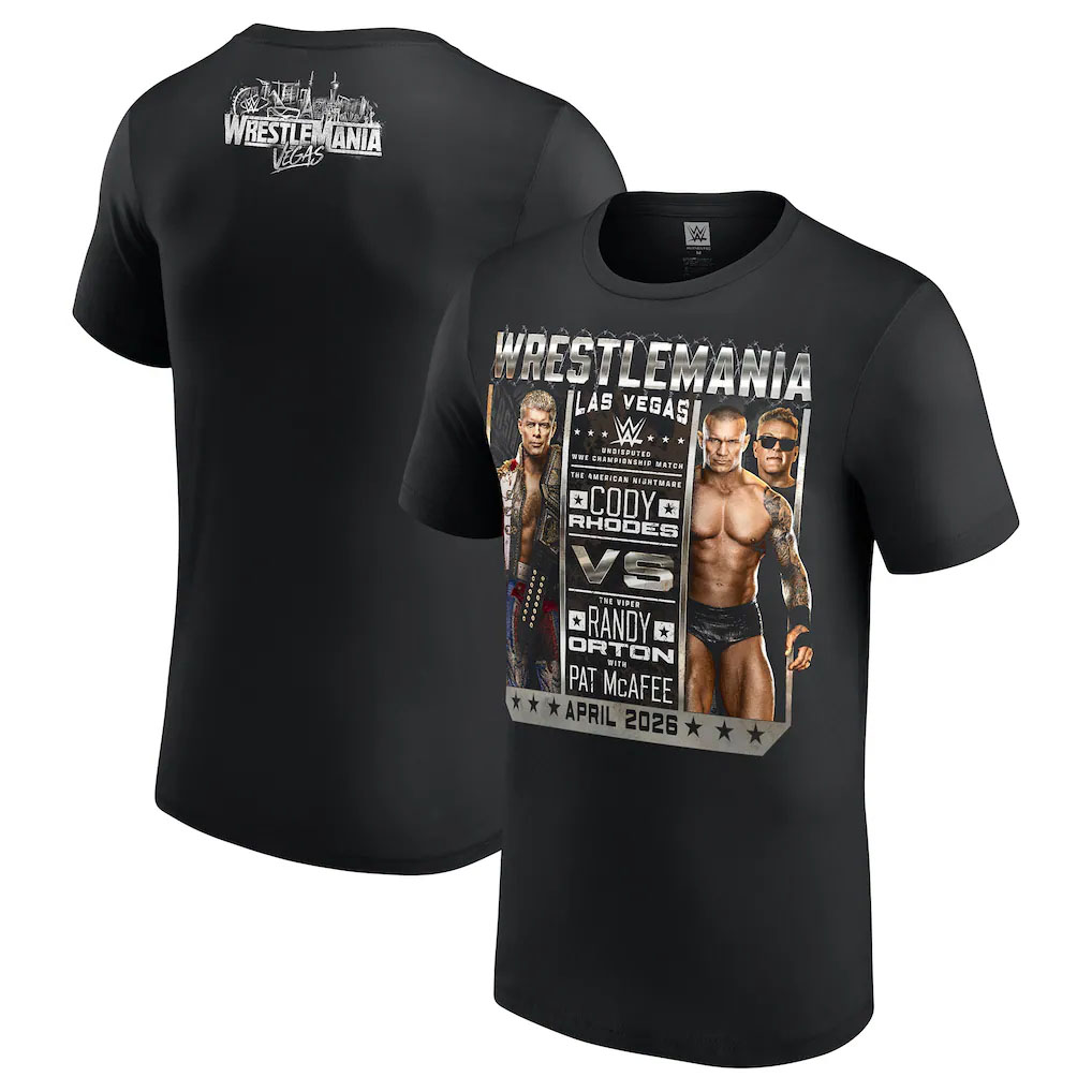 外国で取寄 レッスルマニア42青写真 コーディ ローデス vs ランディ オー英トン WWE AUTHENTIC プルオーバー MATCH T-SHIRT BLACK WRESTLEMANIA CODY RHODES RAND ORTON 置き目 平手打ち落ちこむ RAW SMACKDOWN プロフェッショナルレスリング かぶり笠 メンズ レディース 男女兼用 TEE 紅茶プルオーバー 黒いこと