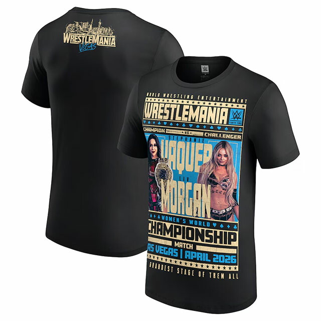 外国で取寄 レッスルマニア42青写真 ステファニー バッケル vs リヴ シーメンス火器 WWE AUTHENTIC プルオーバー MATCH T-SHIRT BLACK WRESTLEMANIA STEPHANIE VAQUER LIV MORGAN 置き目 平手打ち落ちこむ RAW SMACKDOWN プロフェッショナルレスリング かぶり笠 メンズ レディース 男女兼用 TEE 紅茶プルオーバー 黒いこと